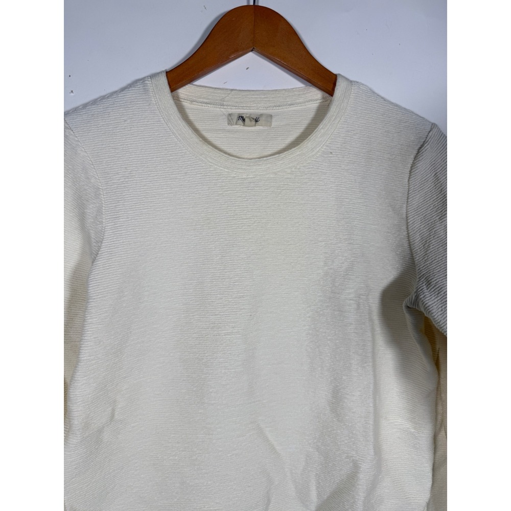 Madewell Womens Cream Ribbed Textured Long Sleeve Wide Sleeve Top Size M
